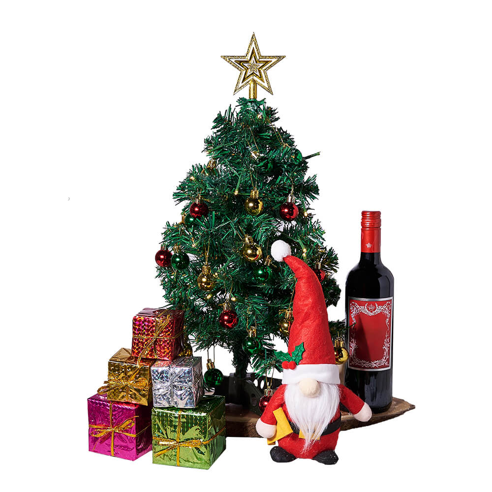 Wine Gift Basket with Santa Plushie – how the gift is presented
