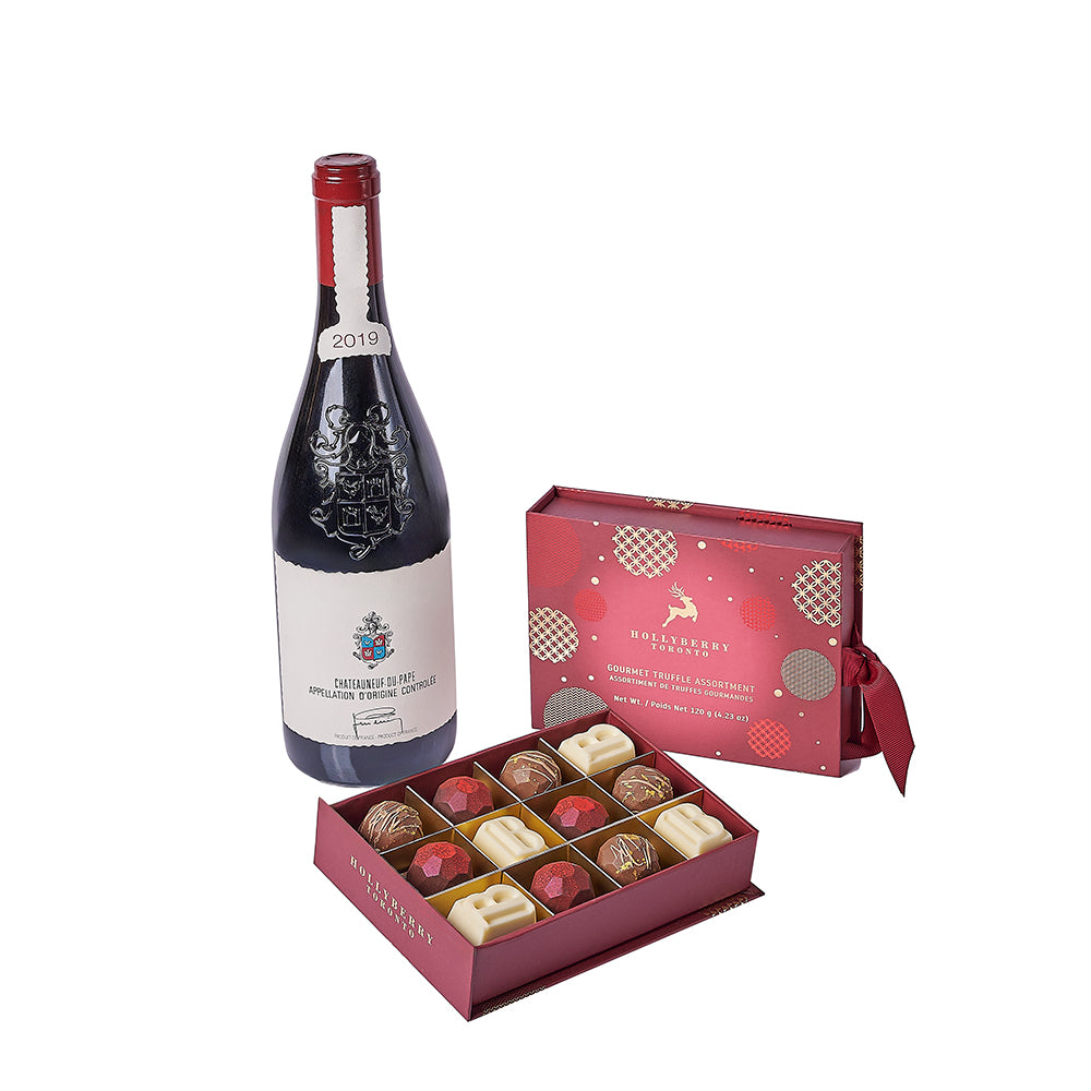 Holiday Wine and Truffle Gift Set – how the gift is presented