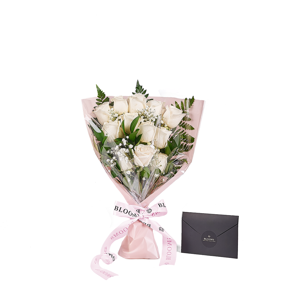 Mother's Day Dozen White Rose Bouquet – how the gift is presented