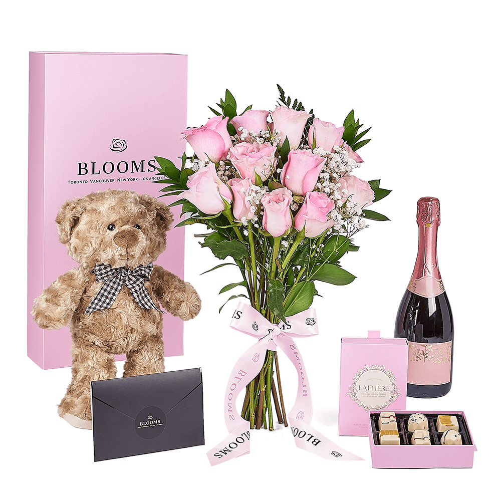 Mother’s Day Ultimate Pink Rose Gift Set – Mother’s Day Gifts – Vancouver delivery, champagne gift, champagne, sparkling wine gift, sparkling wine