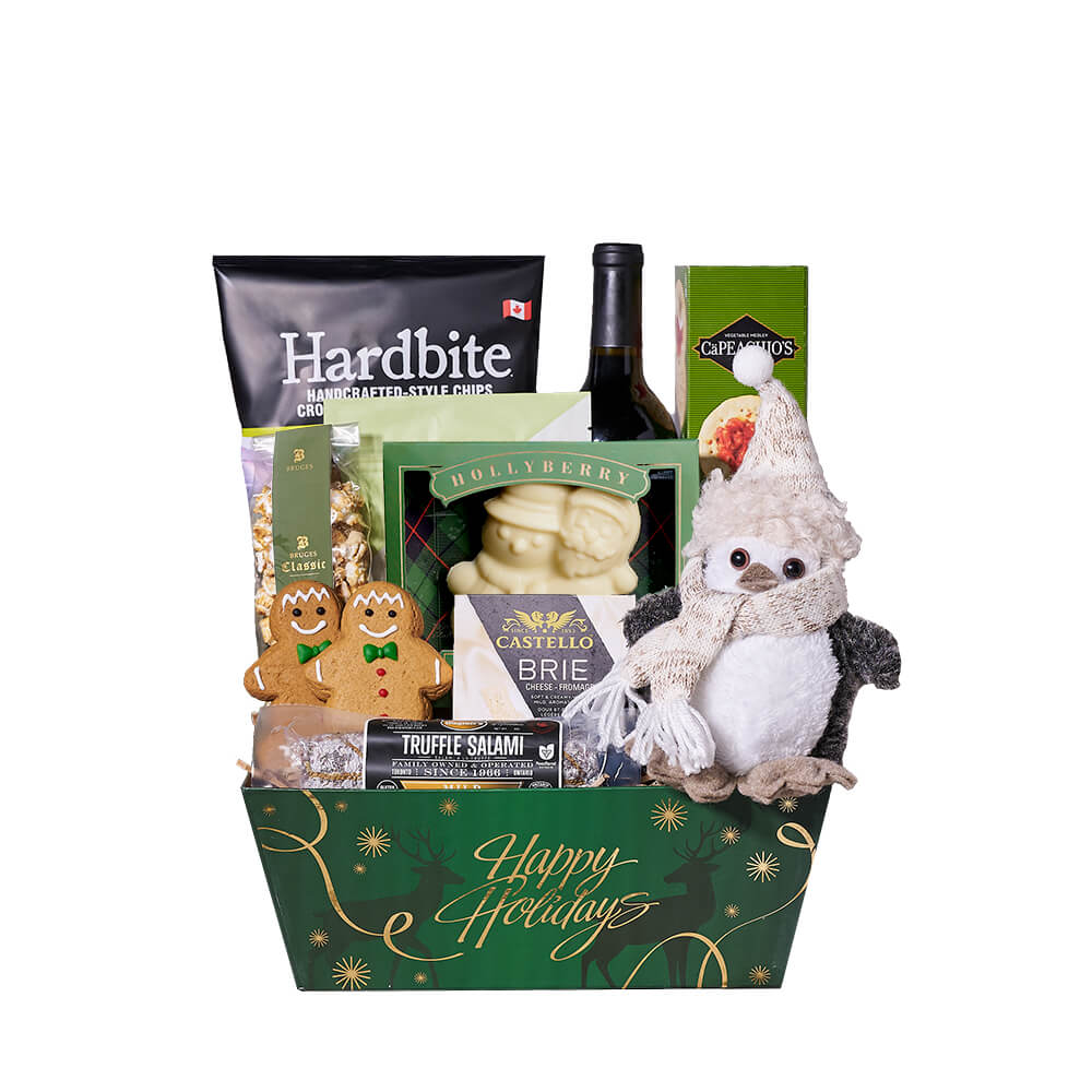Holiday Wine Brie Salami Basket – how the gift is presented