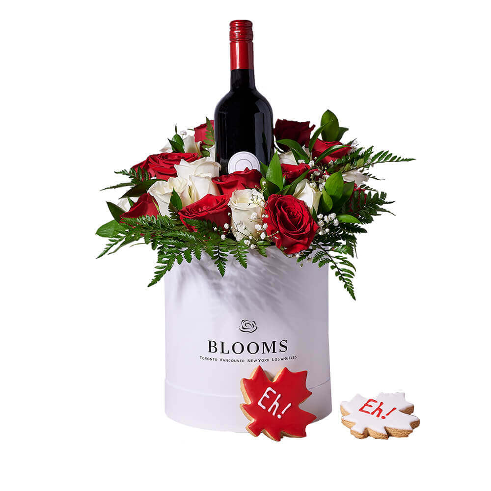Floral Hat Box with Wine – how the gift is presented