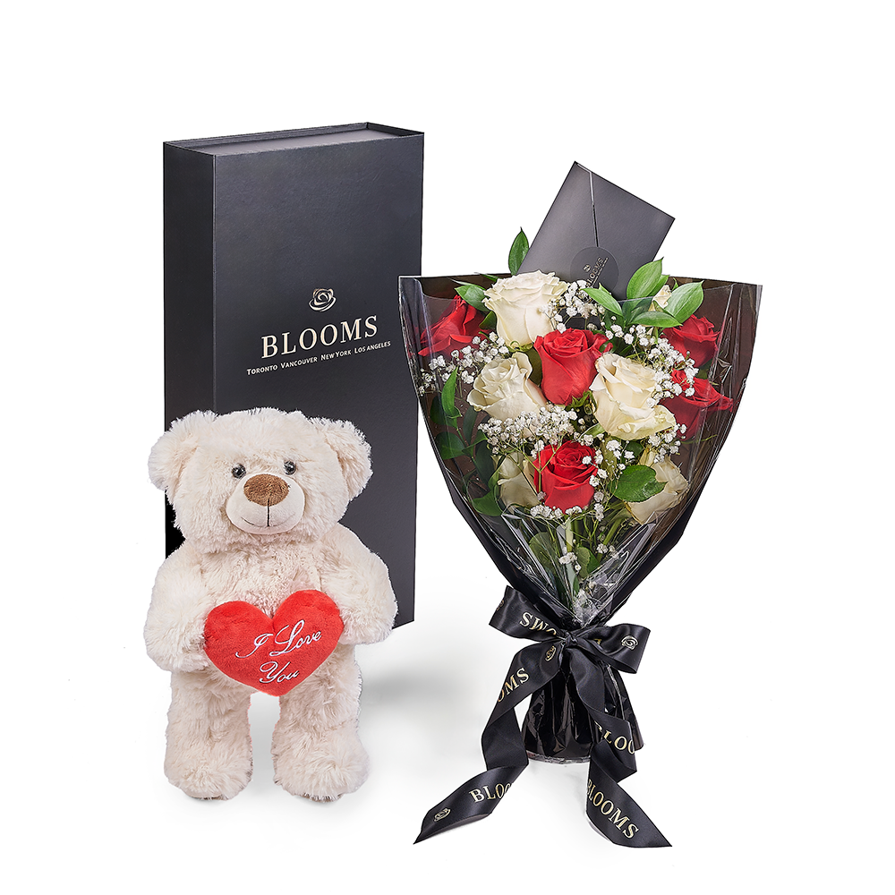 Valentine's Red and White Rose Bouquet – how the gift is presented