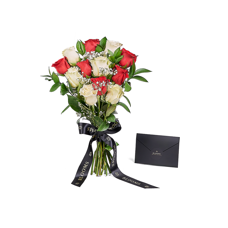 Valentine's Day 12 Stem Red & White Rose Bouquet, Vancouver Same Day Flower Delivery, roses, Valentine's Day gifts. Vancouver Delivery