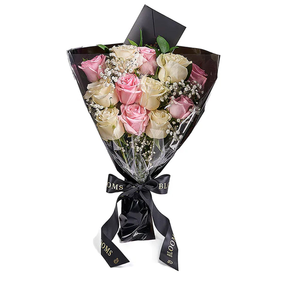 Valentine's Day Pink White Rose Bouquet – how the gift is presented