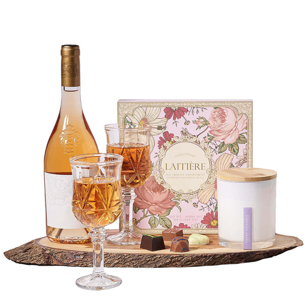 Signature Wine Basket with Tea Truffles – how the gift is presented