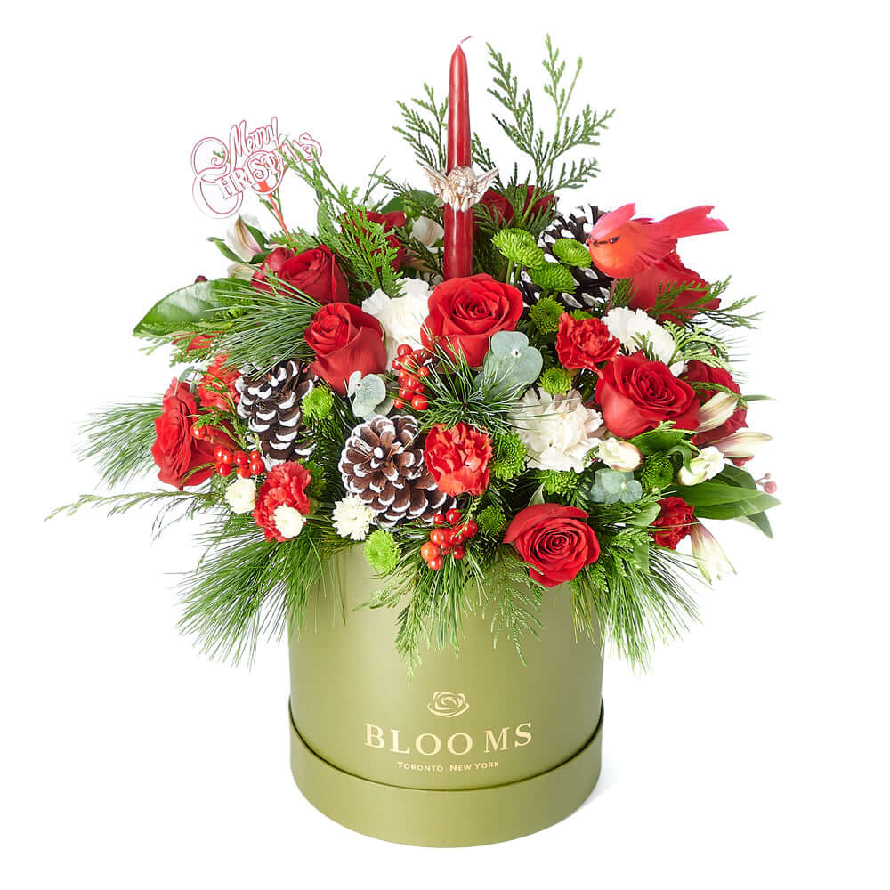 Holiday Flower Hat Box Arrangement – how the gift is presented