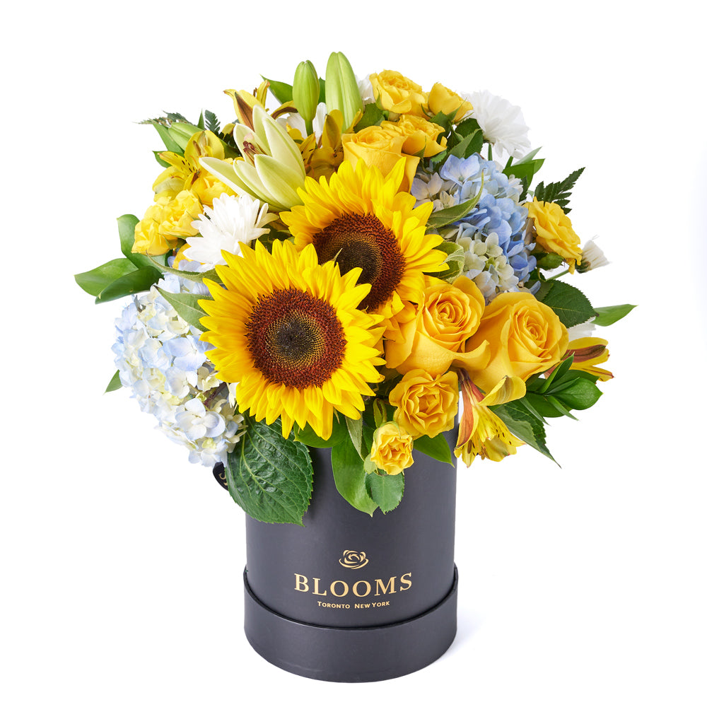 Sunflower and Hydrangea Floral Bunch Arrangement – how the gift is presented