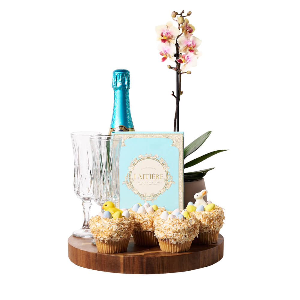 Easter Gift Basket with Sparkling Wine – how the gift is presented