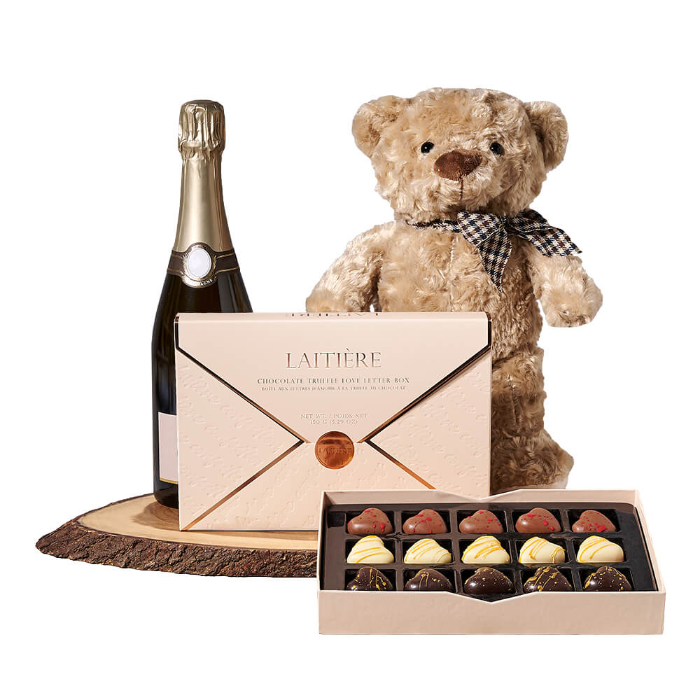 Sparkling Wine with Truffles and Teddy – how the gift is presented