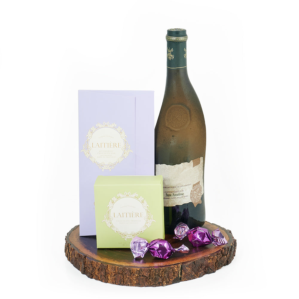Wine Gift Basket with Truffles – how the gift is presented