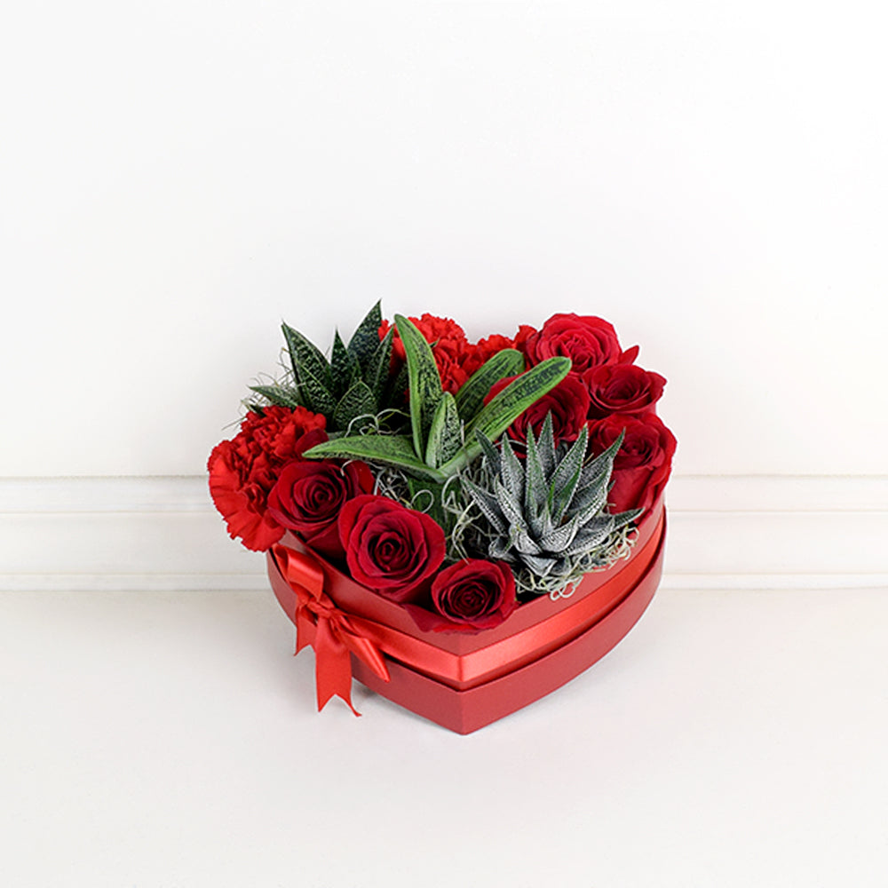 Red Rose and Succulent Hat Box – how the gift is presented