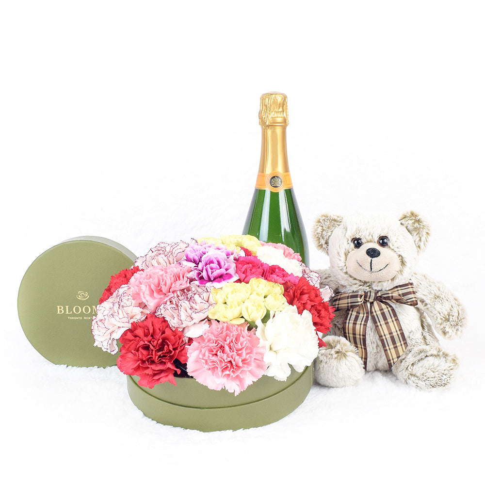 Mini Carnation Sparkling Wine Gift Box – how the gift is presented