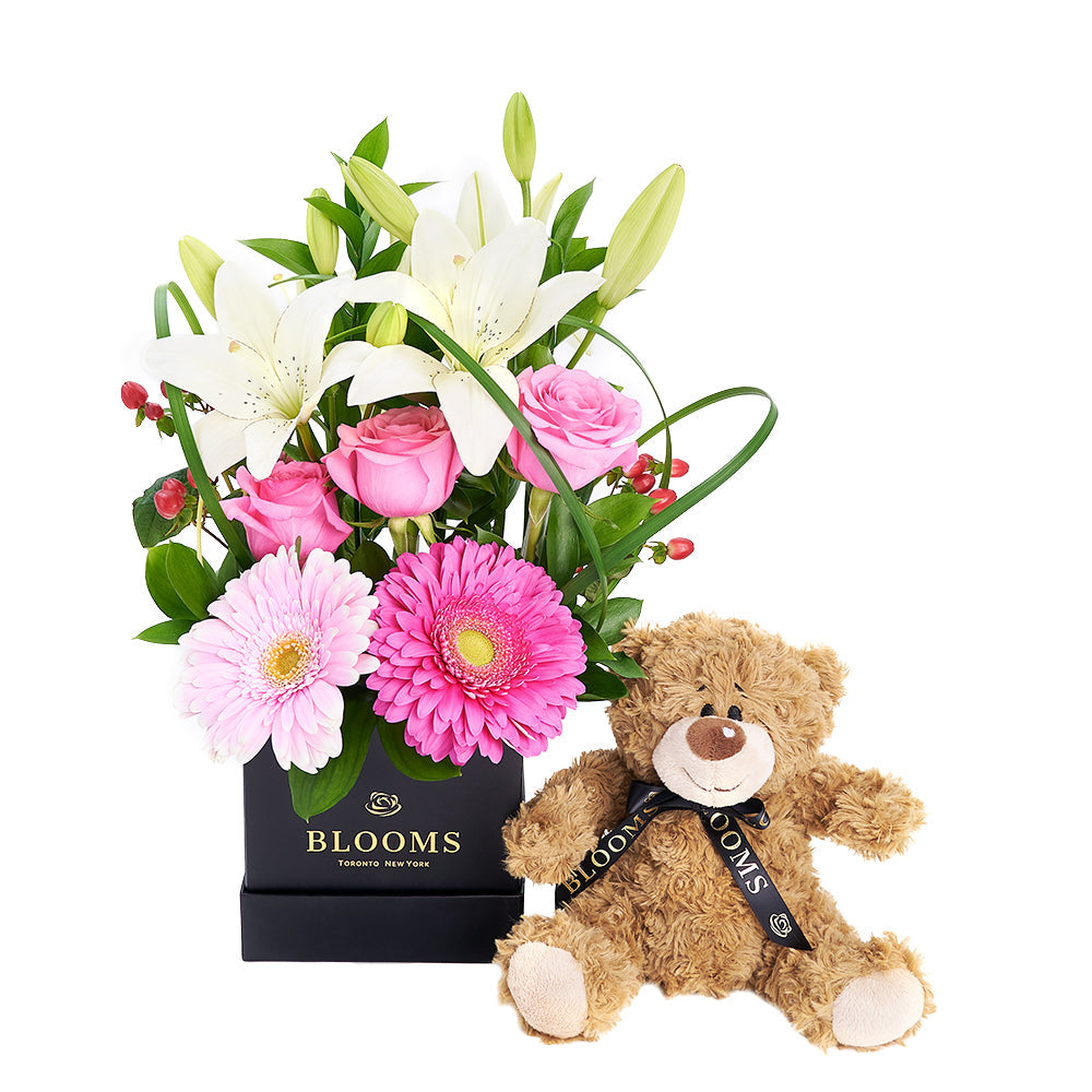 Gerbera Roses Lilies Floral Arrangement – how the gift is presented