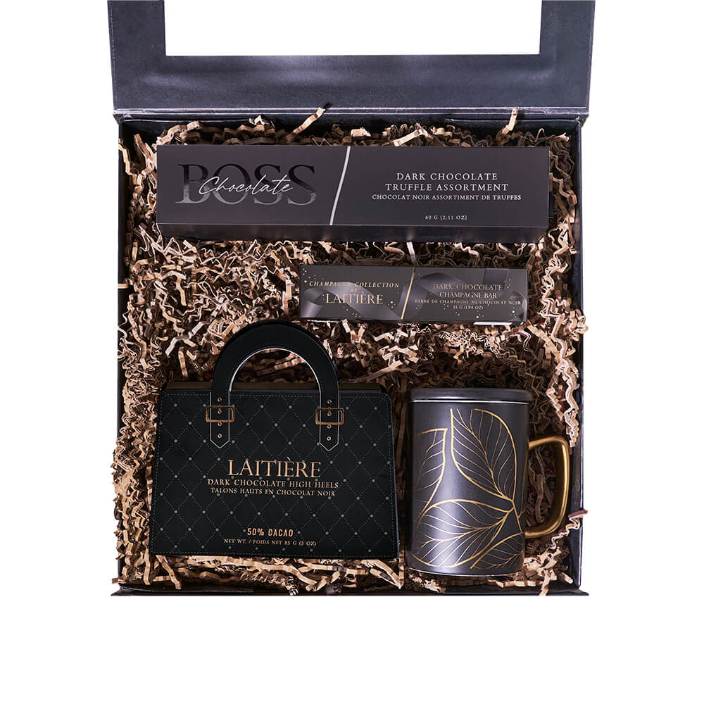 Graduation Dark Chocolate Truffles Basket – how the gift is presented