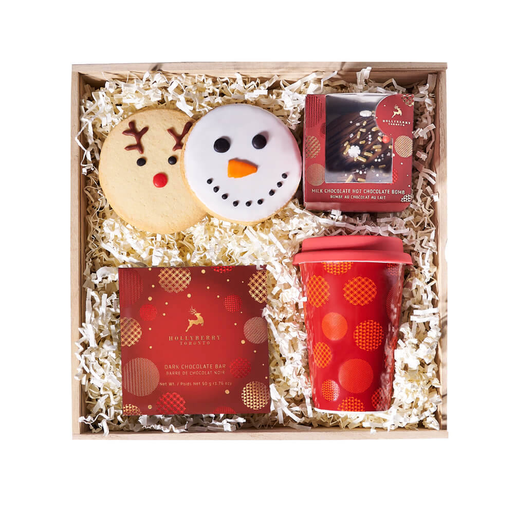Holiday Wooden Box with Hot Chocolate – how the gift is presented
