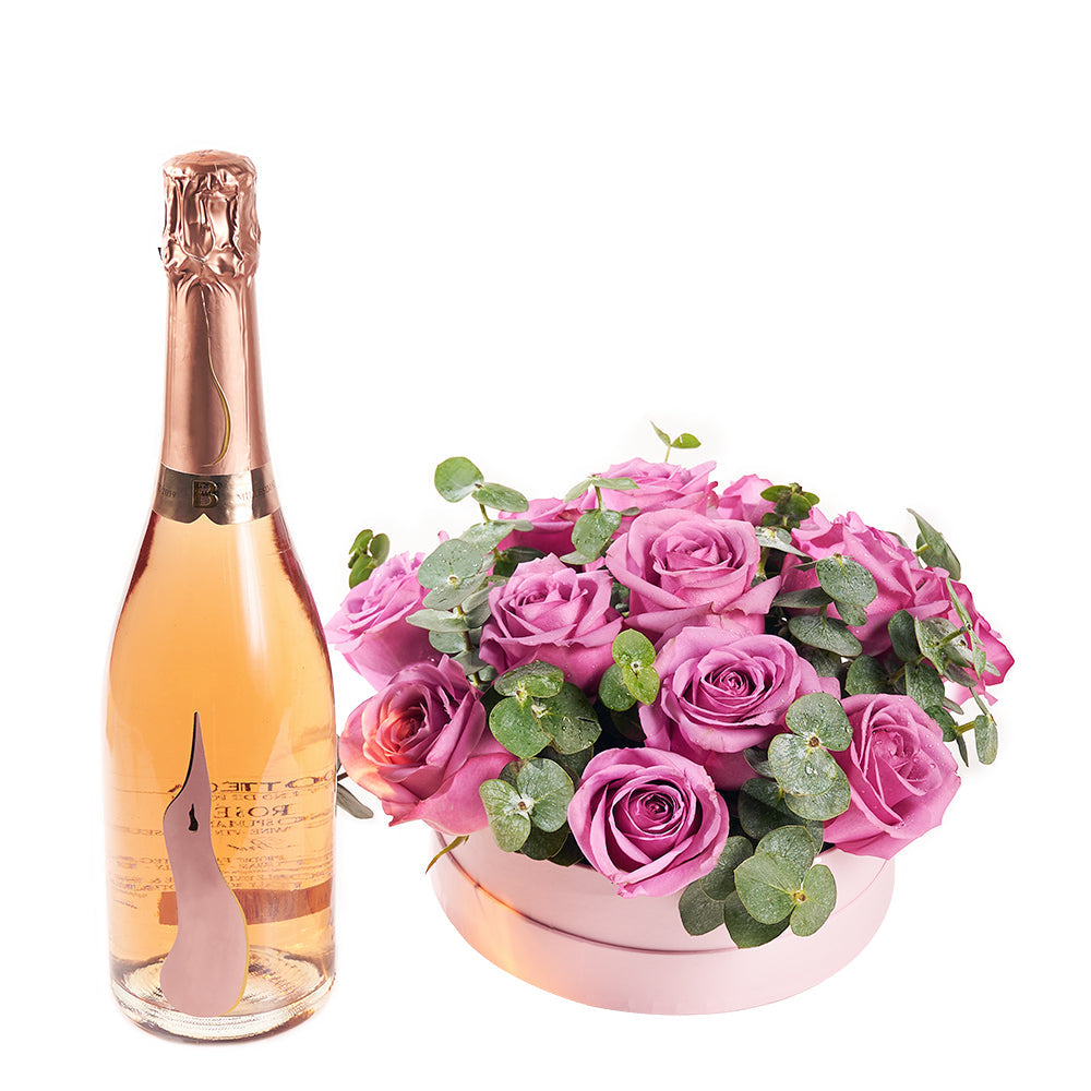 Sparkling Wine and Purple Rose Gift – how the gift is presented