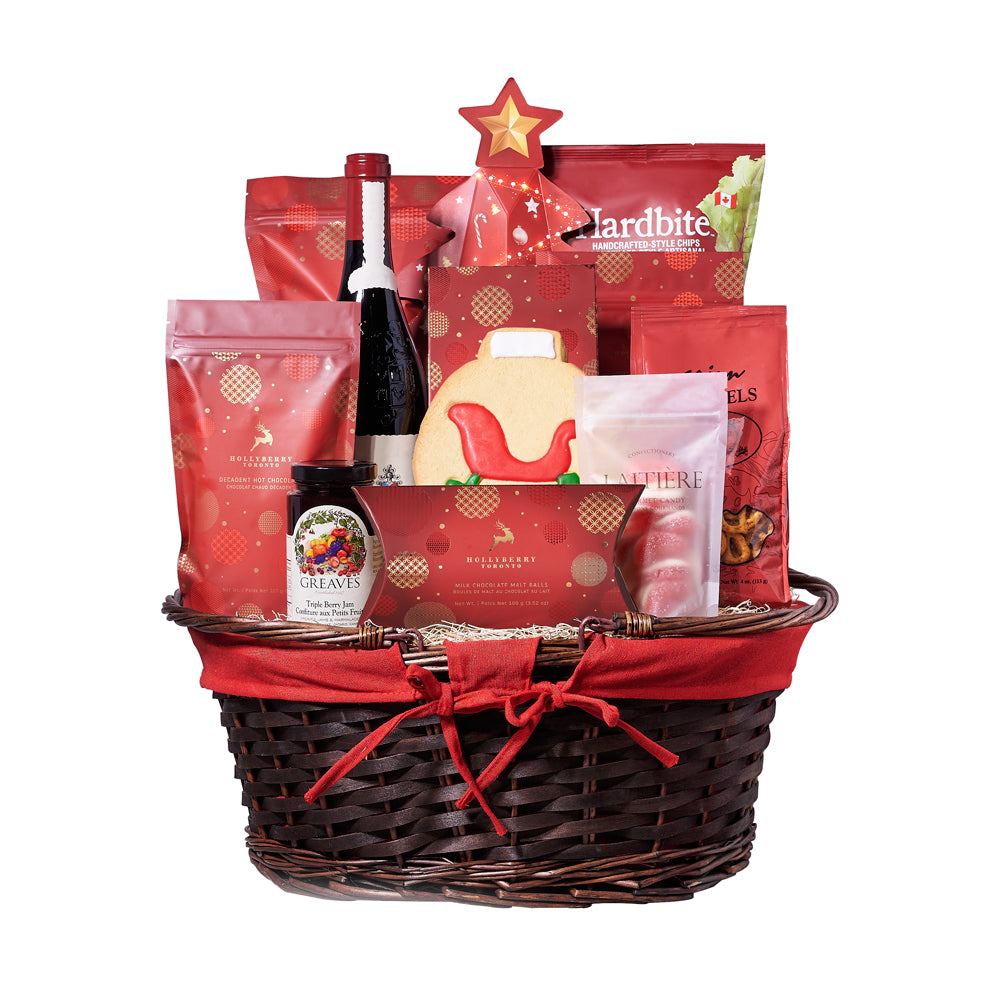 Oval Wicker Christmas Wine Basket – how the gift is presented