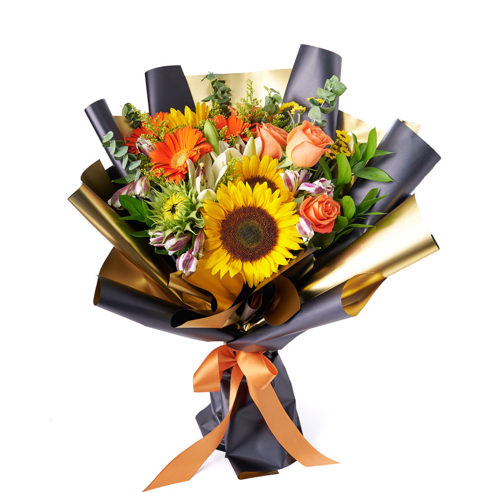 Sunflower Floral Wrap Bouquet – how the gift is presented