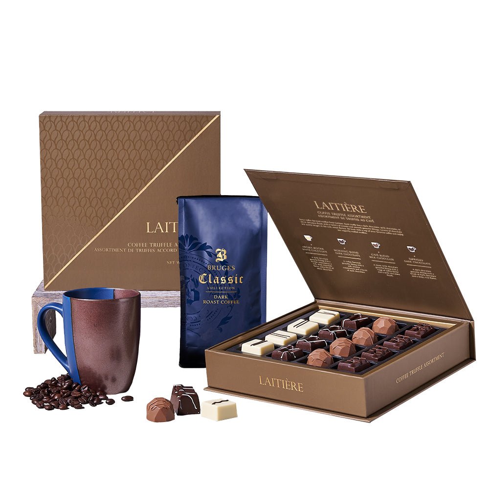 Dark Roast Coffee and Truffles Basket – how the gift is presented