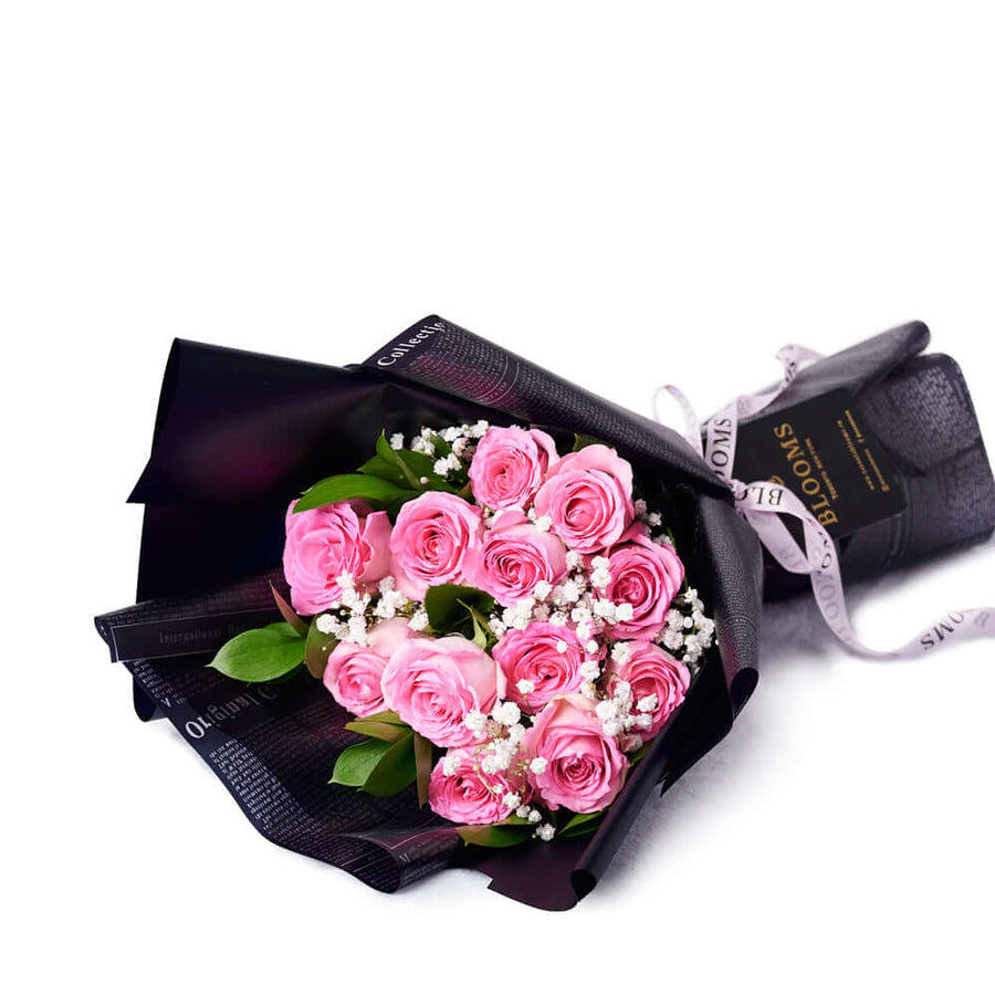 Valentine's Day 12 Stem Pink Rose Bouquet, Vancouver Same Day Flower Delivery, Valentine's Day gifts, rose gifts. Vancouver Delivery