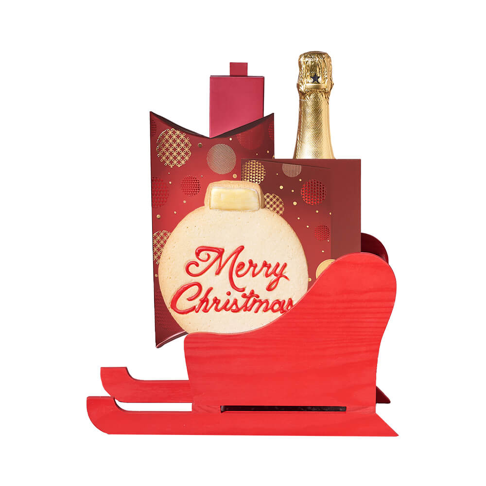 Bubbly Christmas Sleigh Gift, christmas gift, christmas, holiday gift, holiday, gourmet gift, gourmet, champagne gift, champagne, sparkling wine gift, sparkling wine. Blooms Vancouver- Blooms Vancouver Delivery