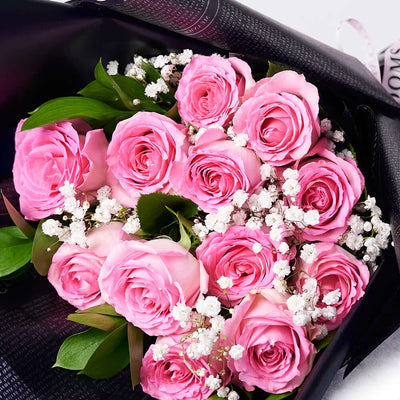 Valentine's Day 12 Stem Pink Rose Bouquet With Box & Champagne, Valentine's Day gifts, Vancouver Same Day Flower Delivery