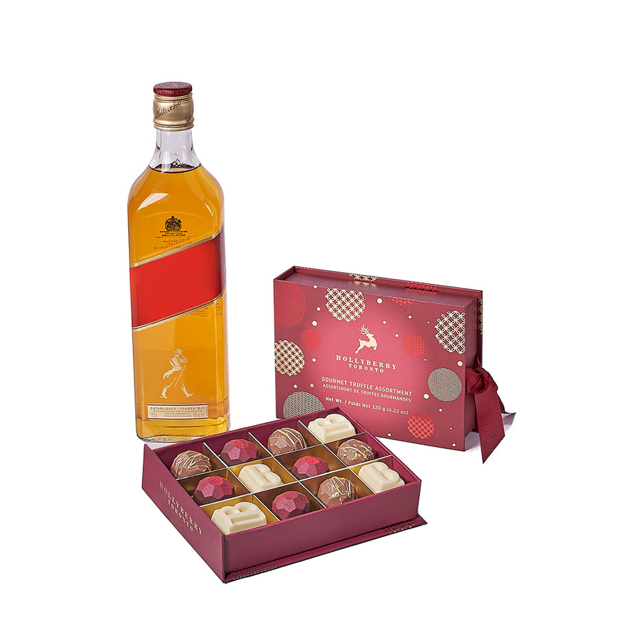 Cadeau de Noël avec liqueur et chocolat