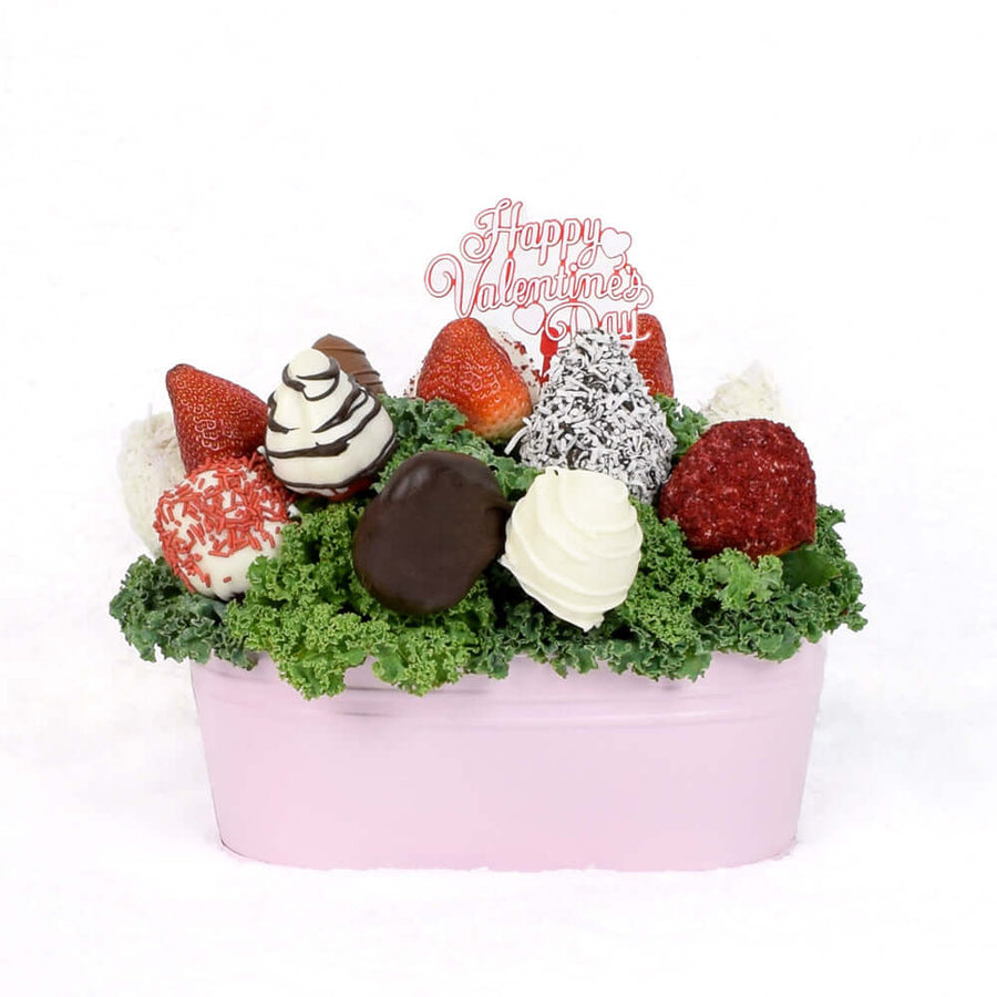 Valentine's Day Chocolate Dipped Strawberries Pink Tin, Vancouver Delivery