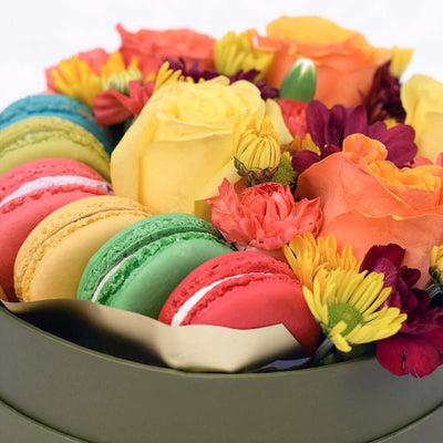Vintage Rainbow Floral Gourmet Box Set - Vancouver Gourmet Flower Gift - Same Day Vancouver Delivery
