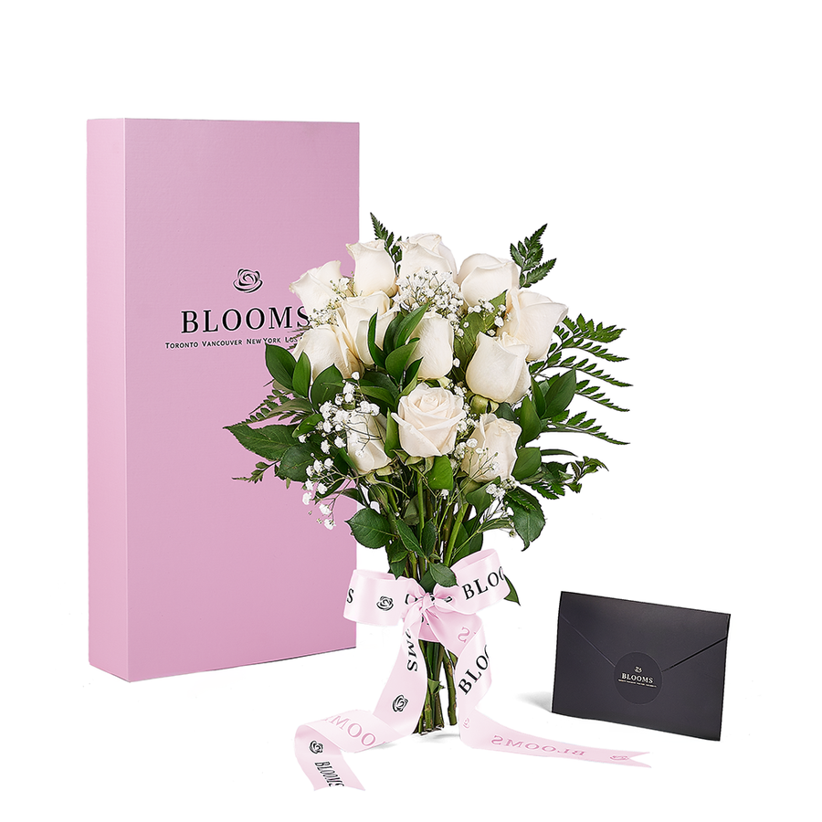 Enduring White Rose Bouquet & Box, floral gifts, rose gifts, gifts, roses, Vancouver delivery