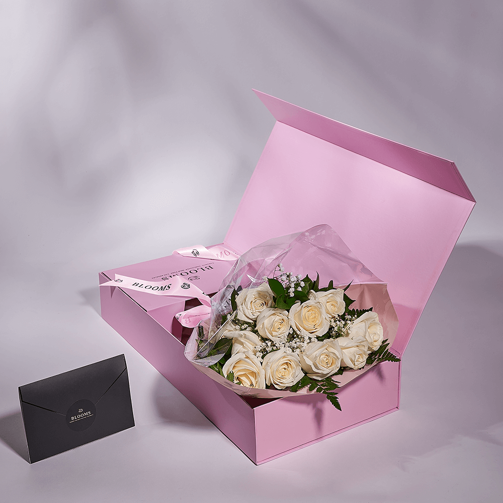 Enduring White Rose Bouquet & Box, floral gifts, rose gifts, gifts, roses, Vancouver delivery