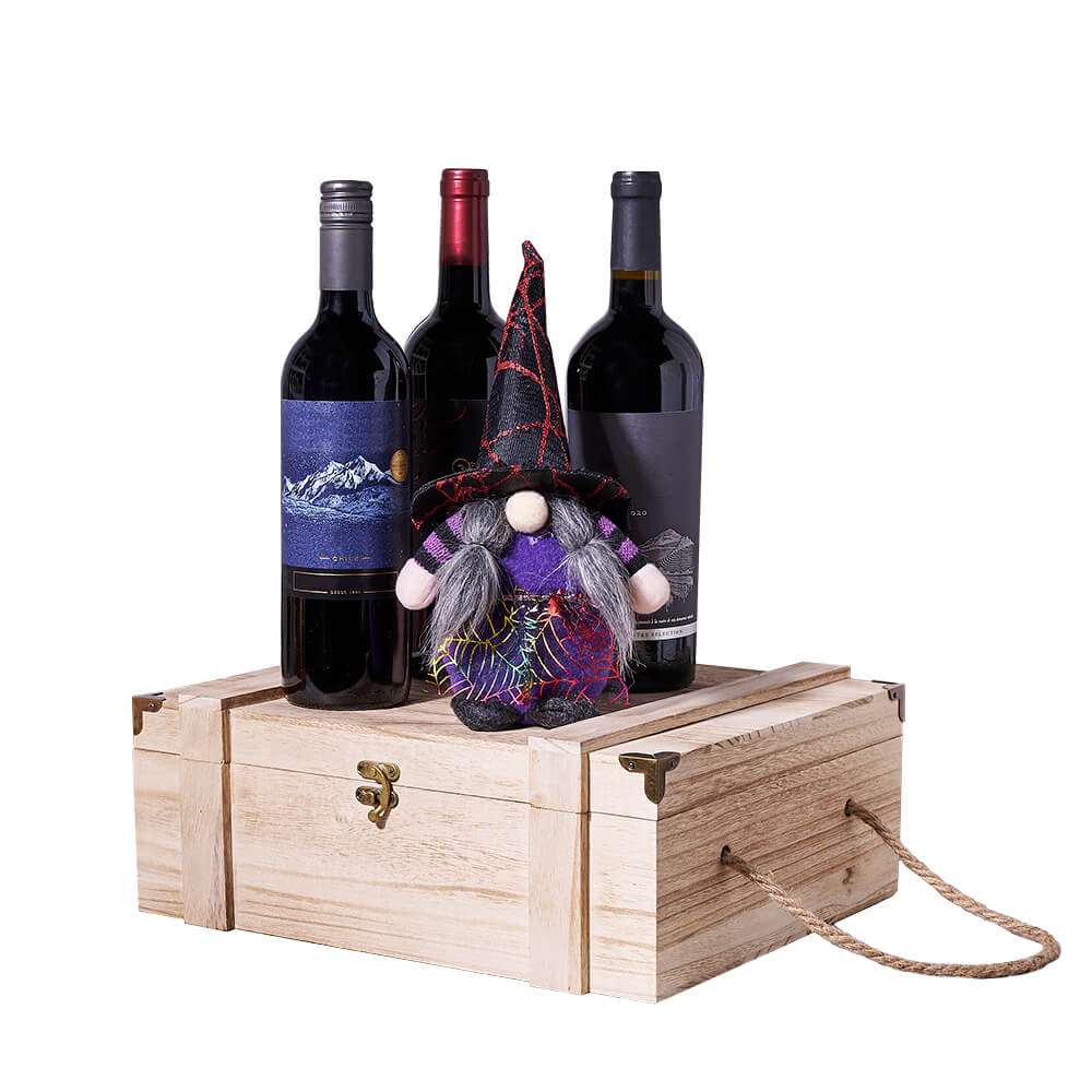 Halloween Witchy Wine Trio, wine gift, wine, halloween gift, halloween, toy gift, toy, plush gift, plush, wine trio gift,  wine trio. Blooms Vancouver- Blooms Vancouver Delivery
