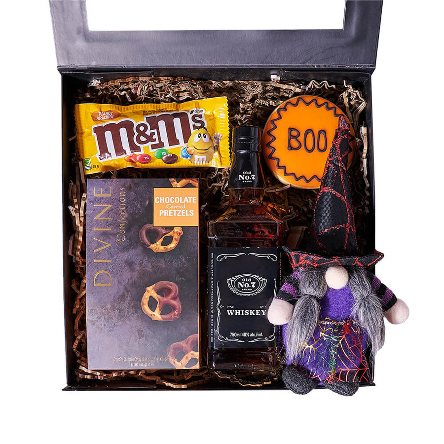 Haunting Spirits & Sweets Gift, halloween gift, halloween, gourmet gift, gourmet, liquor gift, liquor. Blooms Vancouver- Blooms Vancouver Delivery