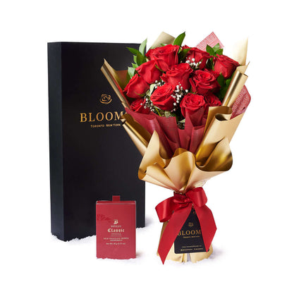 Valentine’s Day Dozen Red Rose Bouquet With Box & Chocolate, Valentine's Day gifts, roses, Vancouver Same Day Flower Delivery