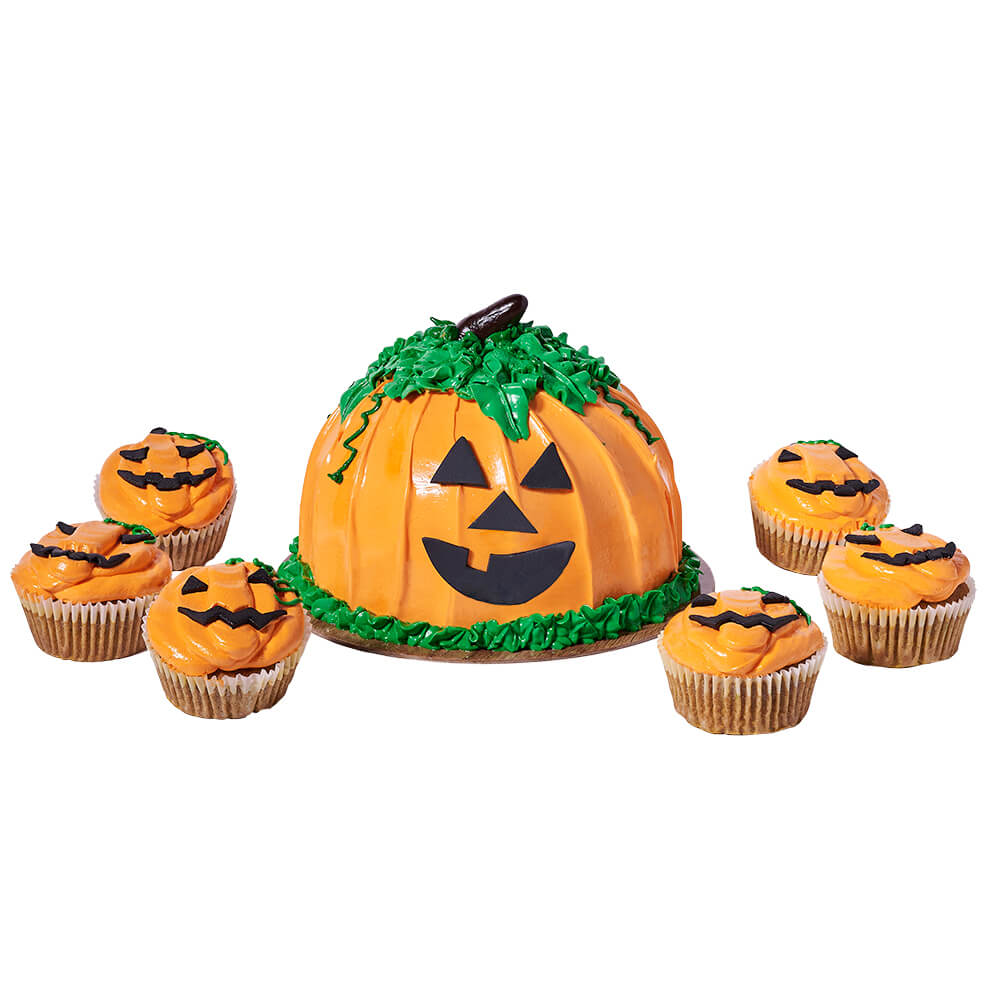 Jack-O-Lantern Cake & Cupcake Party Set, cake gift, cake, gourmet gift, gourmet, halloween gift, halloween. Blooms Vancouver- Blooms Vancouver Delivery