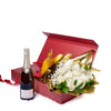 Valentine’s Day 12 Stem White Rose Bouquet With Box & Champagne, Valentine's Day gifts, Toronto Same Day Flower Delivery, roses, champagne gifts. Vancouver Delivery