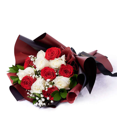 Valentine's Day 12 Stem Red & White Rose Bouquet, Toronto Same Day Flower Delivery, roses, Valentine's Day gifts. Vancouver Delivery