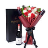 Valentine’s Day 12 Stem Red & White Rose Bouquet With Box & Wine, Valentine's Day gifts, roses, wine gifts, Vancouver Same Day Flower Delivery