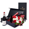 Valentine’s Day 12 Stem Red & White Rose Bouquet With Box & Wine, Valentine's Day gifts, roses, wine gifts, Vancouver Same Day Flower Delivery