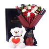 Valentine's Day 12 Stem Red & White Bouquet With Box & Bear, Toronto Same Day Flower Delivery, Valentine's Day gifts, roses, plush gifts. Vancouver Delivery