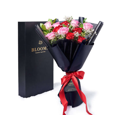 Valentine's Day 12 Stem Pink & Red Rose Bouquet With Designer Box, Vancouver Same Day Flower Delivery, Valentine's Day gifts, roses