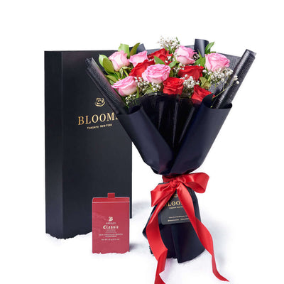 Valentine’s Day Dozen Red & Pink Rose Bouquet With Box & Chocolate, Vancouver Same Day Flower Delivery, Valentine's Day gifts. Vancouver Delivery