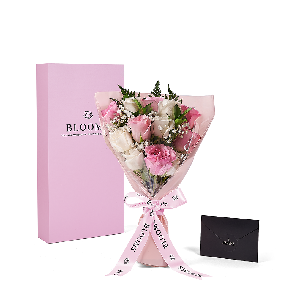 Mother’s Day 12 Stem Pink &amp; White Rose Bouquet with Box, mothers day gift, mothers day, rose gift, rose, Vancouver delivery