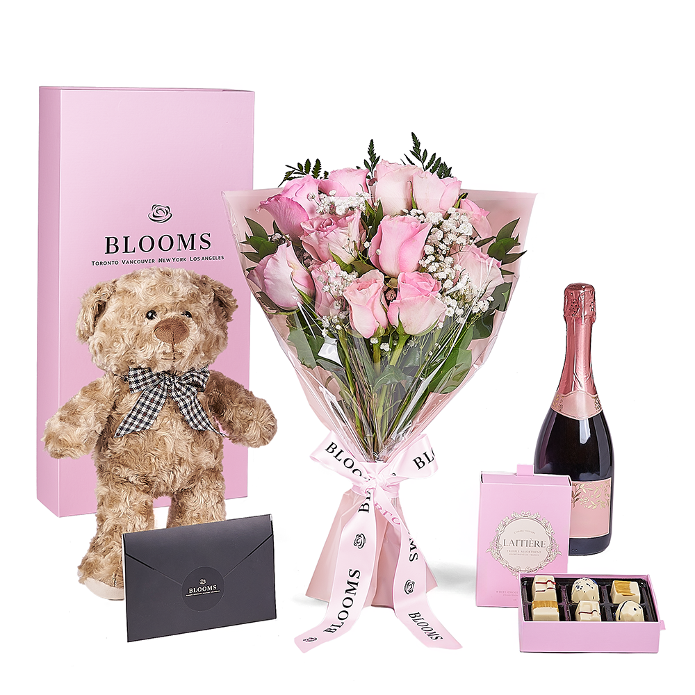 Mother’s Day Ultimate Pink Rose Gift Set – Mother’s Day Gifts – Vancouver delivery, champagne gift, champagne, sparkling wine gift, sparkling wine