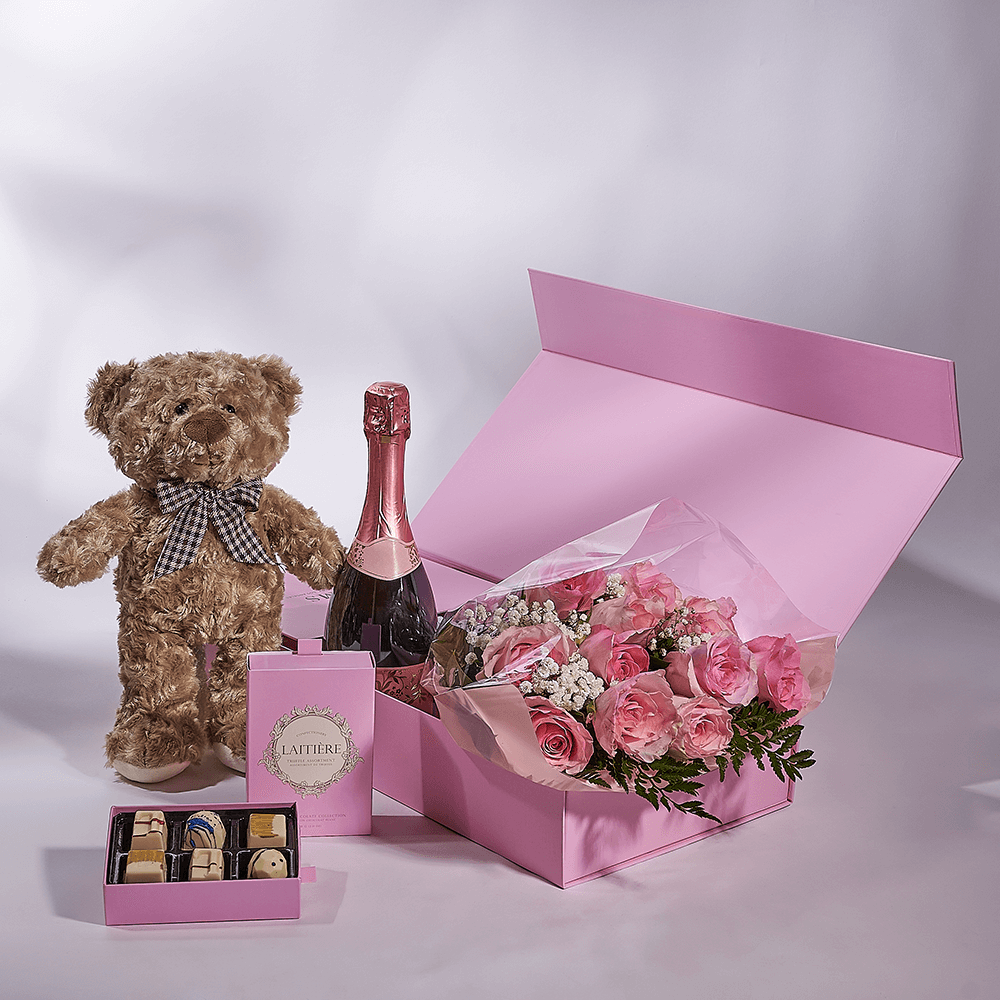 Mother’s Day Ultimate Pink Rose Gift Set – Mother’s Day Gifts – Vancouver delivery, champagne gift, champagne, sparkling wine gift, sparkling wine