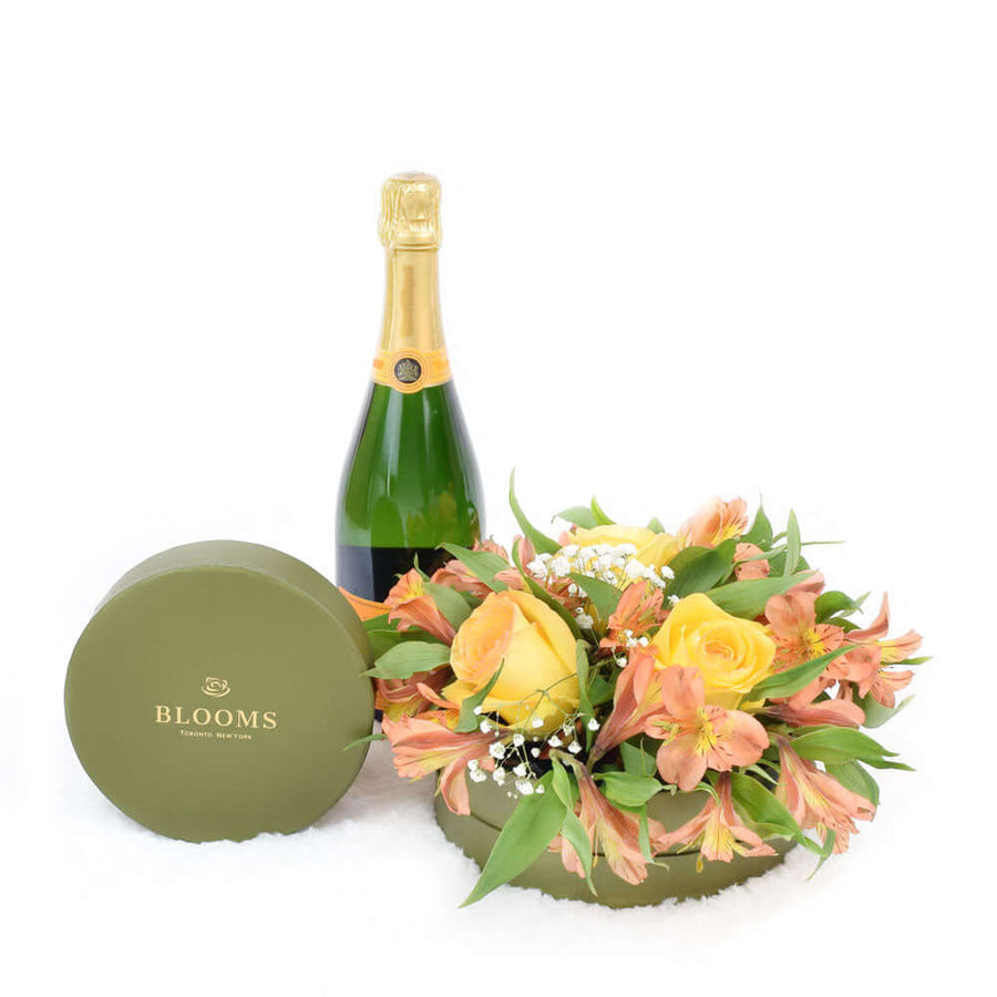 Perfect Trio Flowers and Champagne Gift, Mixed Flowers with Champagne Gift Set from Vancouver Blooms - Same Day Vancouver Delivery.