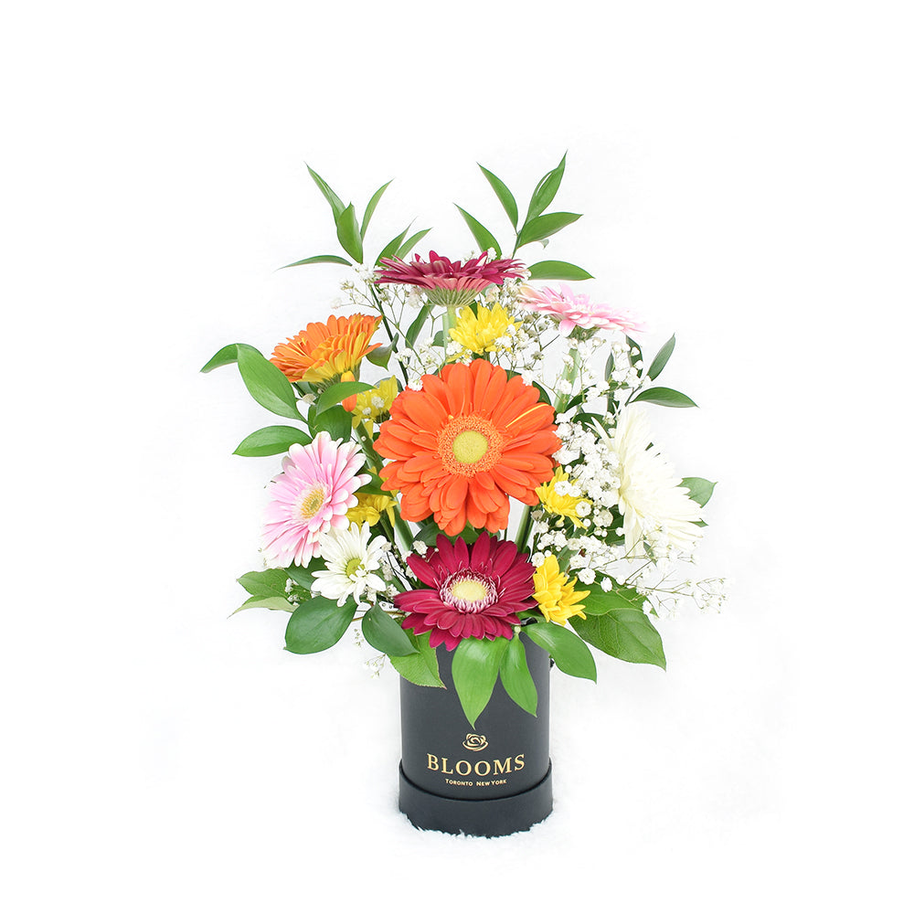 Custom Congratulations Gift Baskets - Pops of Cheer Mixed Floral Centerpiece