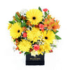 Sunrise mixed floral hat box arrangement. Same Day Vancouver Delivery