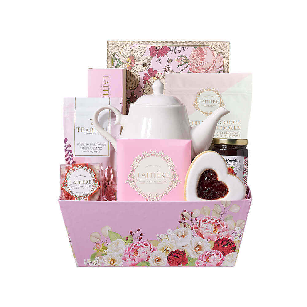 Sweet Treats & Tea Gift Tray, tea gift, tea, gourmet gift, gourmet, tea pot gift, tea pot, cookie gift, cookie, chocolate gift, chocolate. Vancouver Delivery